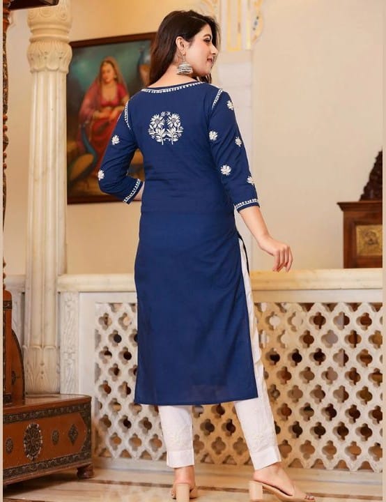 blue chikankari kurta for women

